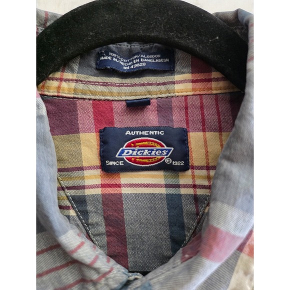 Dickies Shirt Mens XL Blue‎ Plaid Short Sleeve Button Up Down Front Workwear - Picture 3 of 8